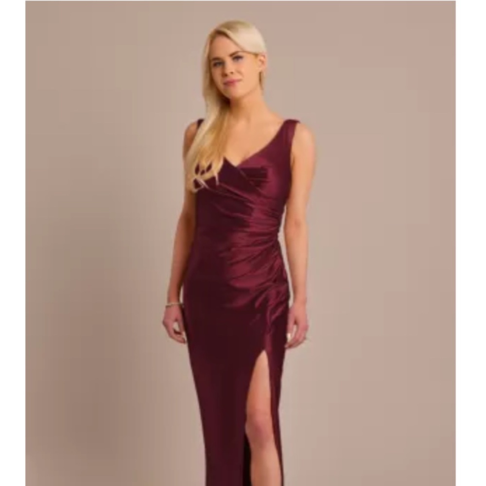 David’s Bridal Wine SCULPTING SATIN TANK COWL BACK DRESS